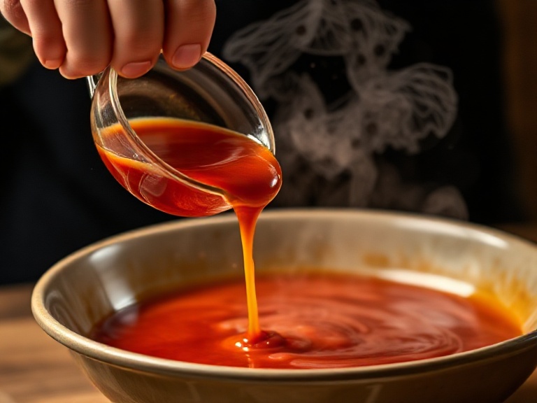 Action shot of sauce being poured