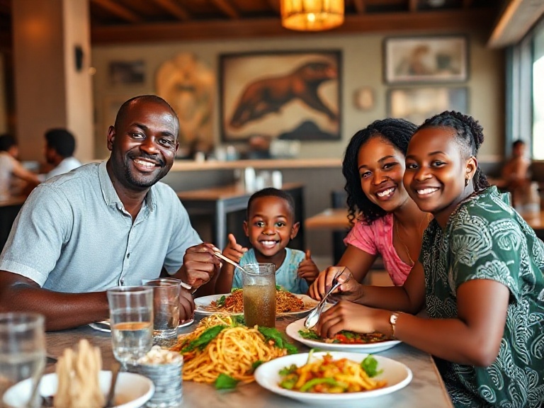 Family enjoying meal together at restaurant