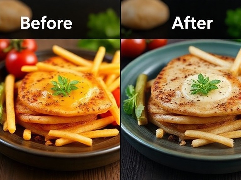 Before and after food photo editing