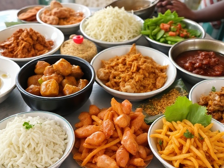 Various international dishes displayed
