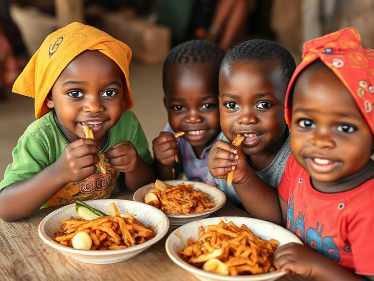 Children enjoying kid-friendly meal