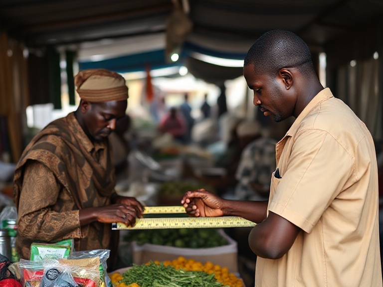 Vendor measuring produce
