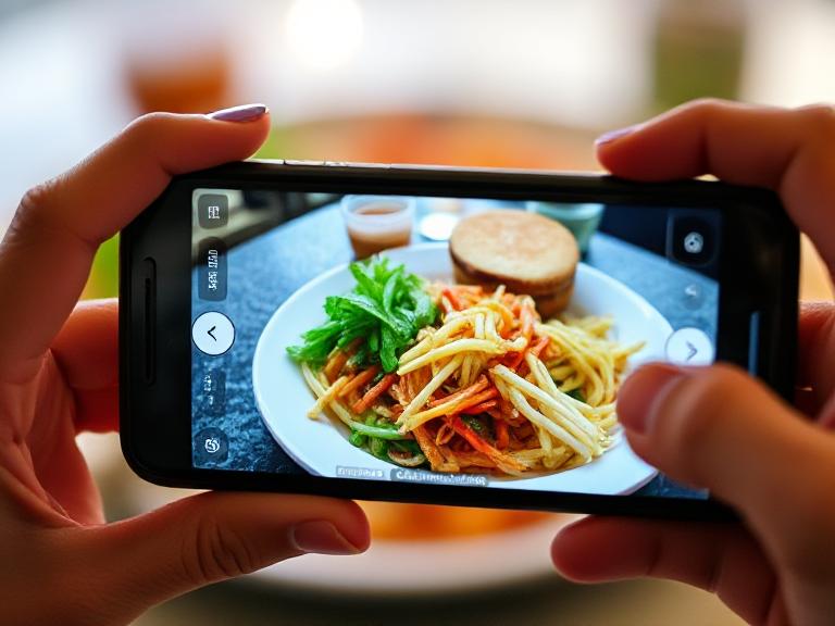 Smartphone taking photo of food