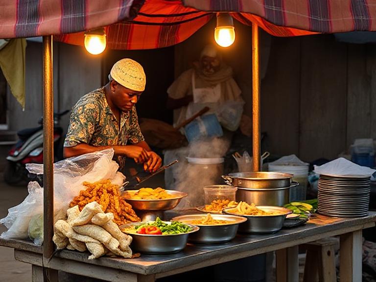 Food vendor preparing morning meal